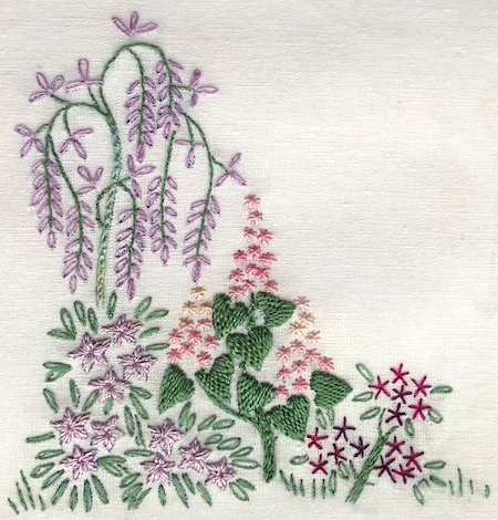 photograph of stem stitch embroidered flowers